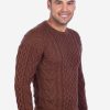 INTI0001 Intialpaca Hand knit Warm Brown Aran Alpaca Sweater for Men