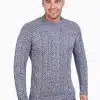 INTI0002 Men’s melange gray alpaca pullover – Irish Aran and Nordic style knit sweater by INTI ALPACA