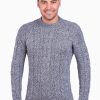 Luxury alpaca wool sweater for men – melange gray Aran Nordic knit pullover