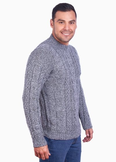 Luxury alpaca wool sweater for men – melange gray Aran Nordic knit pullover