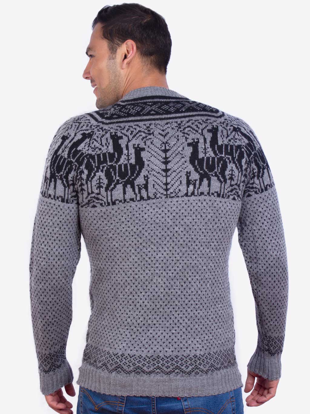 Soft Gray Alpaca Sweater with llamas 