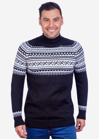 INTI0004 FAIR ISLE SWEATER FOR MEN KNITTED IN ALPACA WOOL - TURTLENECK ALPACA JUMPER FOR WINTER SEASON