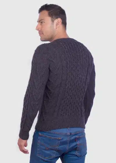 Hand knit Warm Charcoal Aran Alpaca Sweater for Men