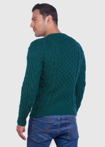 Hand knit Warm Green Aran Alpaca Sweater for Men