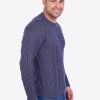 Hand knit Warm Steel Blue Aran Alpaca Sweater for Men