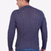 Hand knit Warm Steel Blue Aran Alpaca Sweater for Men