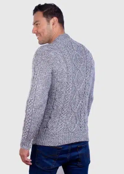 Hand knit Warm Light Gray Melange Aran Alpaca Sweater for Men