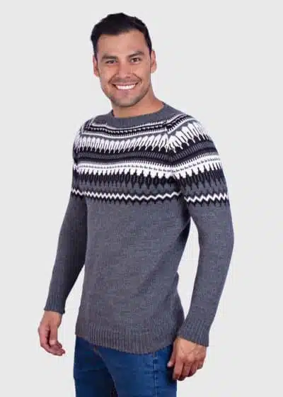 Crewneck Gray Alpaca Sweater for Men