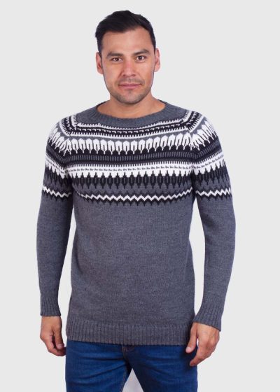 Crewneck Gray Alpaca Sweater for Men