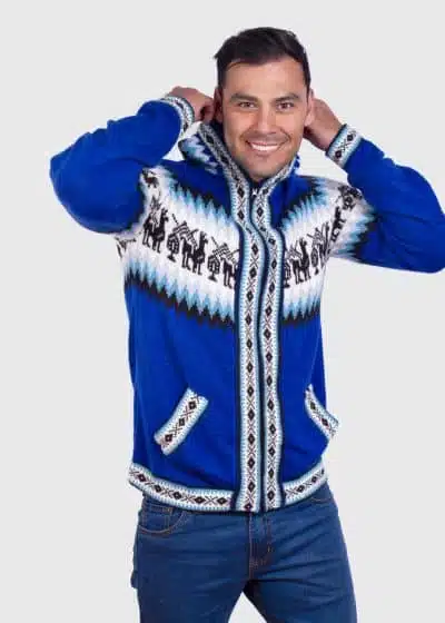 Alpaca Men’s knit hoddie Blue sweater