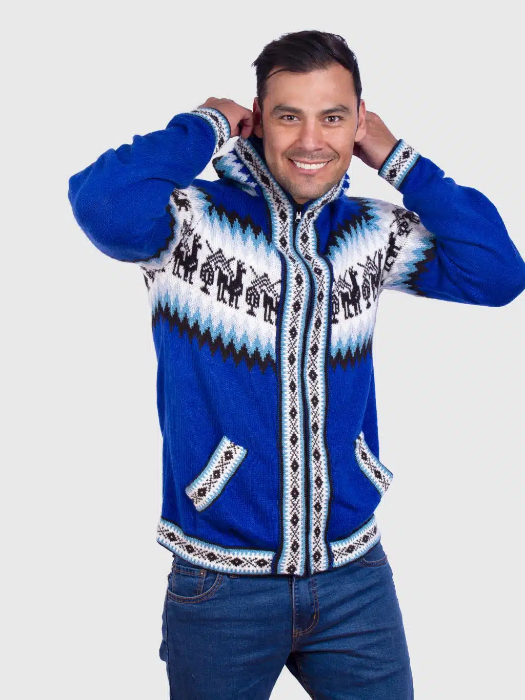 Alpaca Men’s knit hoddie Blue sweater