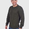 Hand knit Warm Dark Green Melange Aran Alpaca Sweater for Men