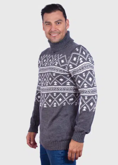 Turtleneck Gray Alpaca Sweater for Men