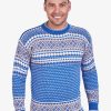 INTI0014 INTI ALPACA Men Norwegian Pattern Pullover Sweater Sky Blue Alpaca Wool Traditional Nordic Design