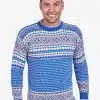 INTI0014 INTI ALPACA Men Norwegian Pattern Pullover Sweater Sky Blue Alpaca Wool Traditional Nordic Design