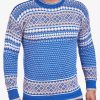 INTI0014 INTI ALPACA Men Norwegian Pattern Pullover Sweater Sky Blue Alpaca Wool Traditional Nordic Design