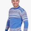 INTI0014 INTI ALPACA Men Norwegian Pattern Pullover Sweater Sky Blue Alpaca Wool Traditional Nordic Design