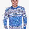 INTI0014 INTI ALPACA Men Norwegian Pattern Pullover Sweater Sky Blue Alpaca Wool Traditional Nordic Design