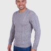 Hand knit Warm Light Gray Aran Alpaca Sweater for Men