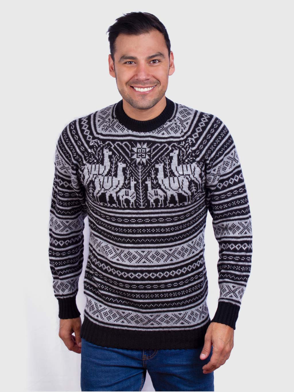 Soft Black and Gray Alpaca Sweater for men