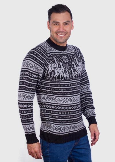 Soft Black and Gray Alpaca Sweater for men