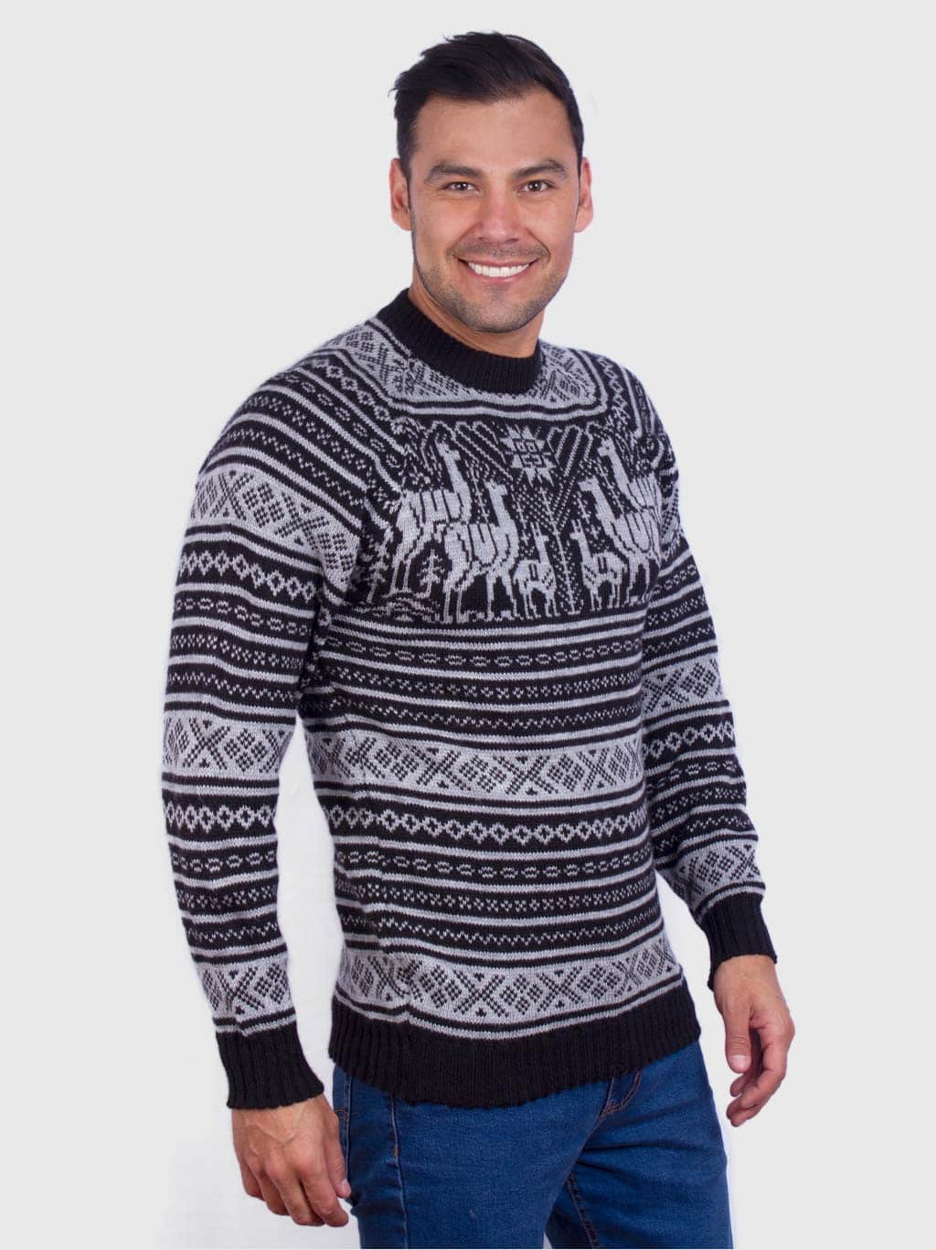 Soft Black and Gray Alpaca Sweater for men