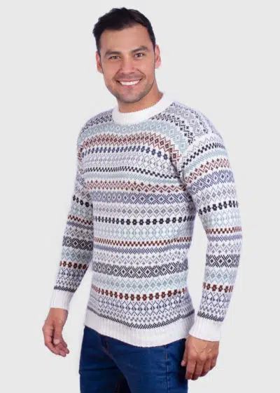 Crewneck White Alpaca Sweater for Men