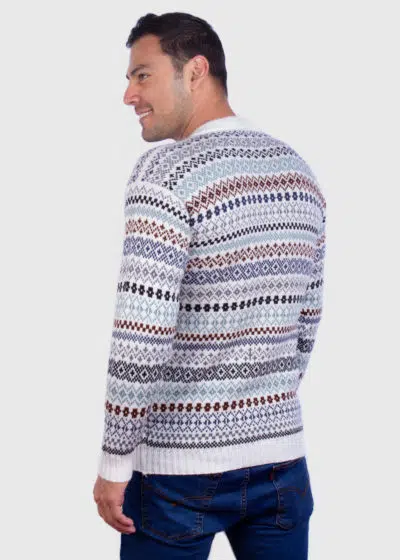 Crewneck White Alpaca Sweater for Men