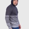 Alpaca Men’s knit hooded Gray sweater with stripes