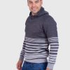 Alpaca Men’s knit hooded Gray sweater with stripes