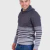 Alpaca Men’s knit hooded Gray sweater with stripes
