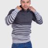 Alpaca Men’s knit hooded Gray sweater with stripes