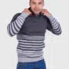 Alpaca Men’s knit hooded Gray sweater with stripes