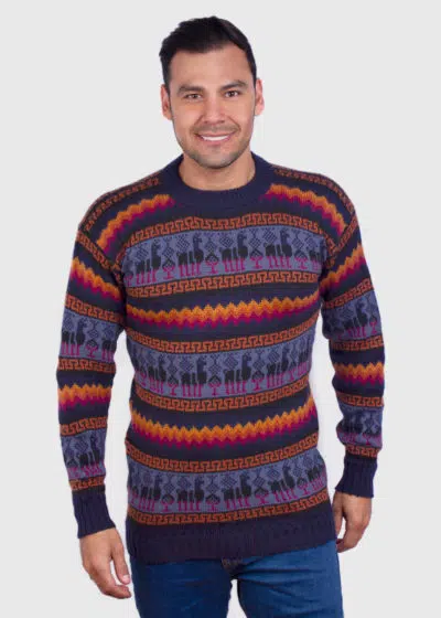 Crewneck Navy Blue Alpaca Sweater for Men