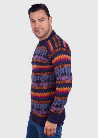 Crewneck Navy Blue Alpaca Sweater for Men