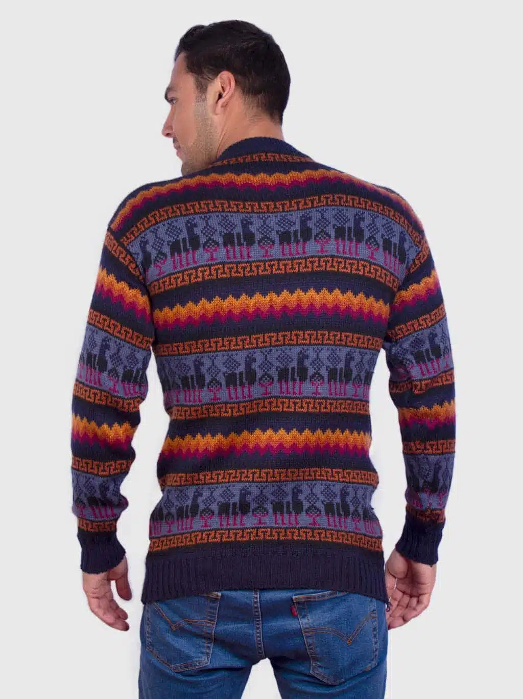 Crewneck Navy Blue Alpaca Sweater for Men