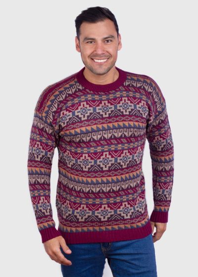 Crewneck Burgundy Alpaca Sweater for Men