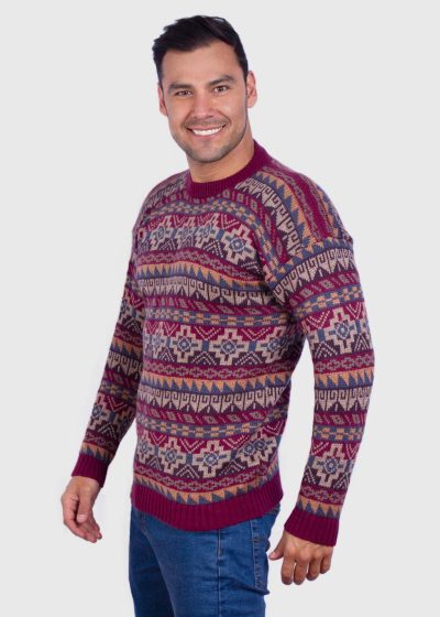 Crewneck Burgundy Alpaca Sweater for Men
