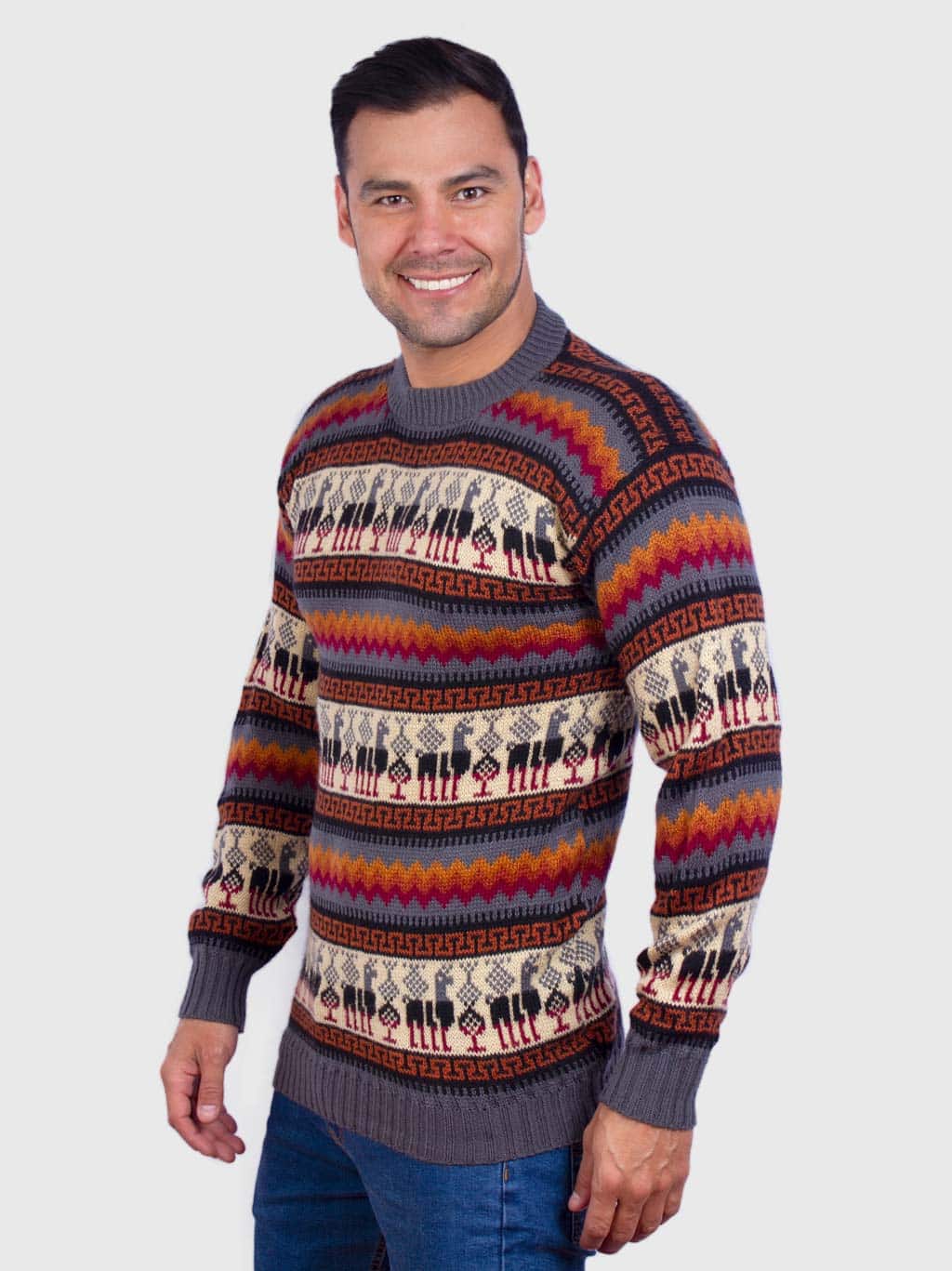 Crewneck Gray Alpaca Sweater for Men