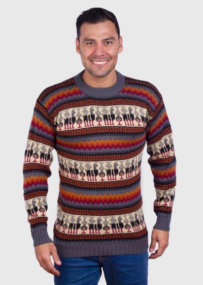 Crewneck Gray Alpaca Sweater for Men