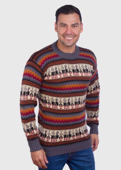 Crewneck Gray Alpaca Sweater for Men
