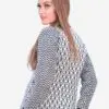 INTI ALPACA ALPACA SWEATER FOR WOMEN - BLACK AND WHITE CREWNECK ALPACA JUMPER FOR WINTER