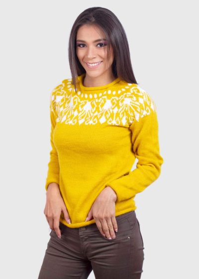 Crewneck Yellow Alpaca Sweater for Women
