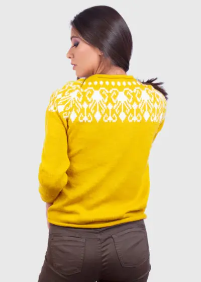 Crewneck Yellow Alpaca Sweater for Women