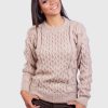 Hand knit Warm Beige Aran Alpaca Sweater for Women
