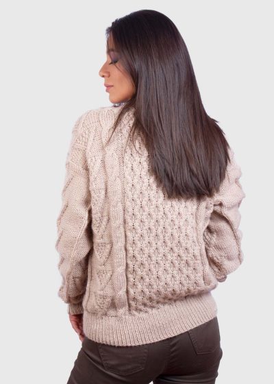 Hand knit Warm Beige Aran Alpaca Sweater for Women