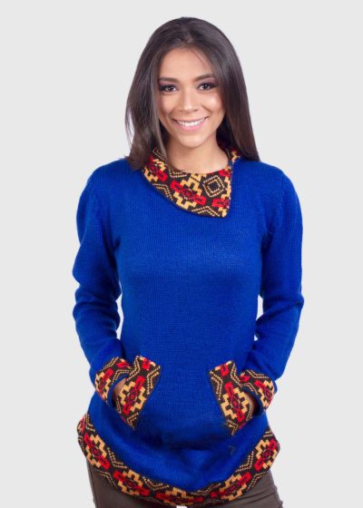 Turtleneck Blue Alpaca Sweater for Women