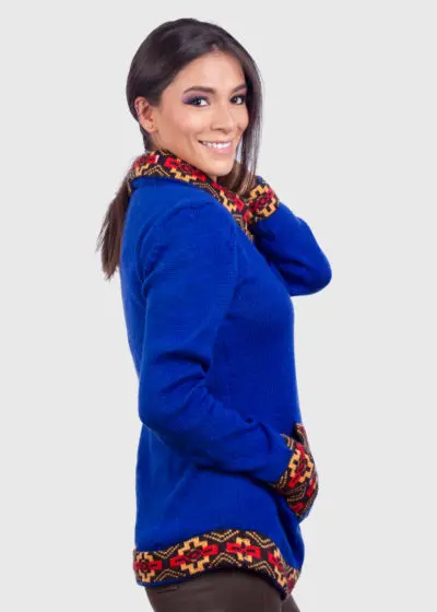 Turtleneck Blue Alpaca Sweater for Women