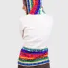 Alpaca Women’s knit hooded White sweater with multicolored pattern