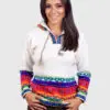 Alpaca Women’s knit hooded White sweater with multicolored pattern